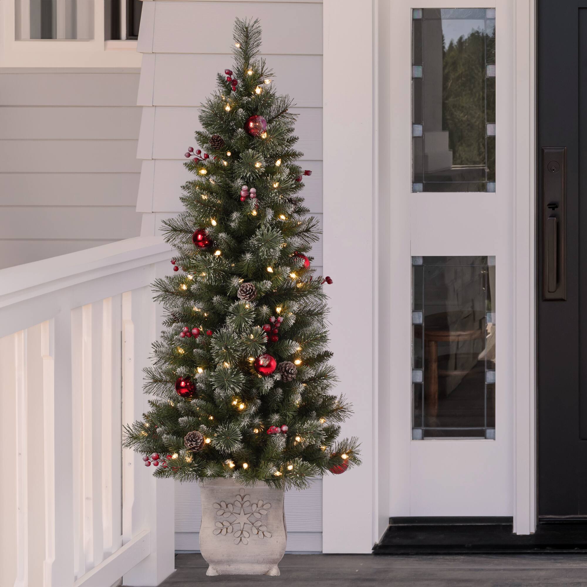 4.5ft. Pre-Lit Frosted Ithica Pine Artificial Potted Christmas Tree, Soft White C3 LED Lights